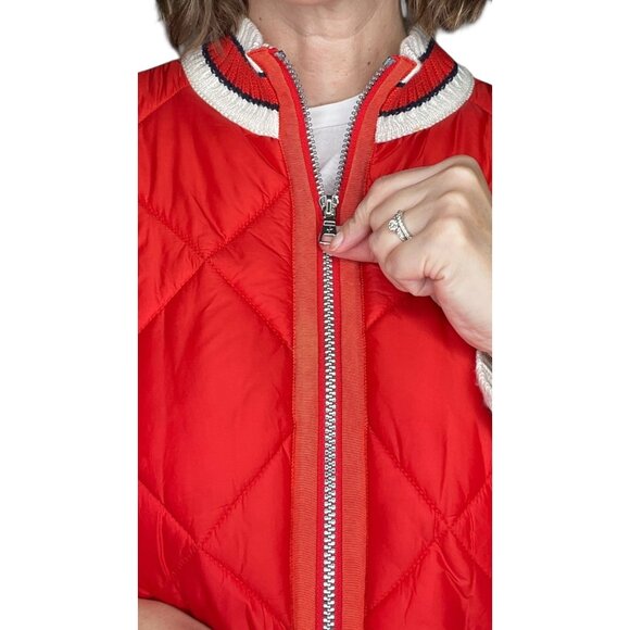 Walbusch Vintage Knit Quilted Puffer Jacket Red Cotton Cashmere Women's US 10 - Picture 3 of 16